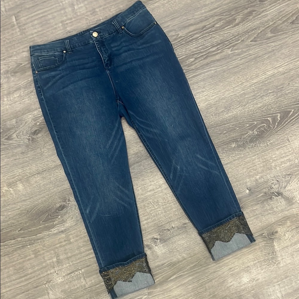 Chico’s The So Slimming Girlfriend Lace Ankle Women's Blue Jeans Size 2